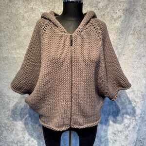 White + Warren Chunky Knit Zip Cape Sweater - Medium